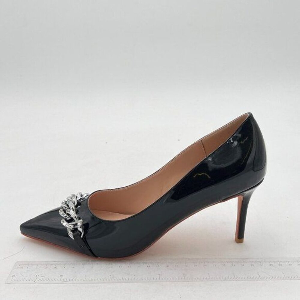 YDN Black Classic Chain Pumps Pointed Toe Slip On High Heels Shoes Braid Daily